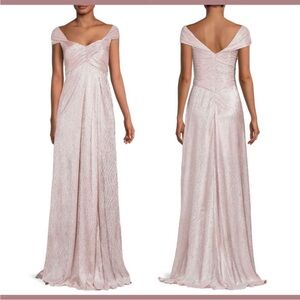 Rene Ruiz Blush Off-Shoulder Dress metallic pink  $1350 size 4 prom formal